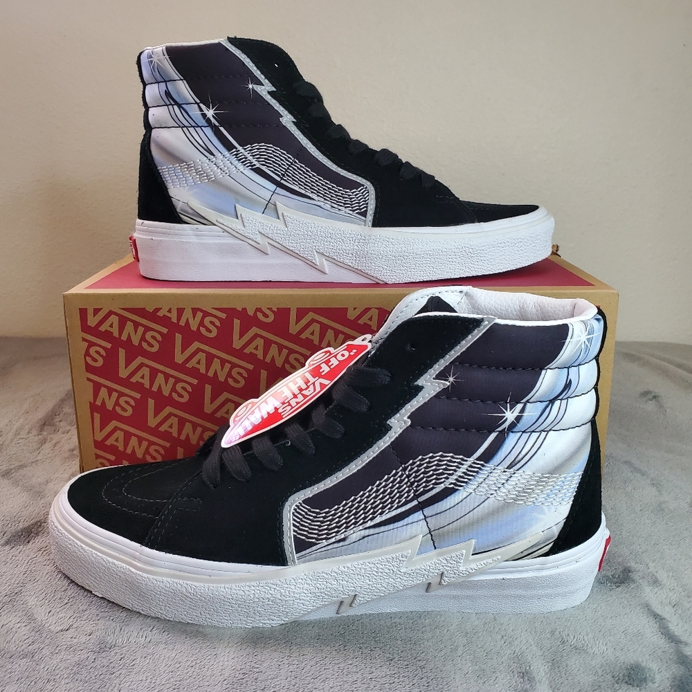 Vans Sk8-Hi Bolt Chrome Flash Black Men Size 7, Women Size 8.5